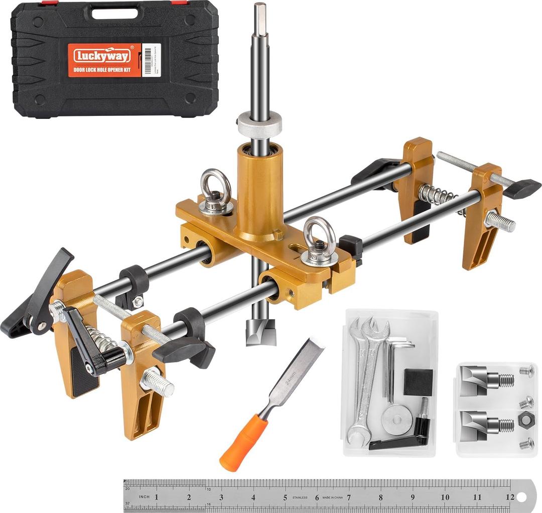 Luckyway Door Lock Installation Kit Mortising Machine Mortise Jig, Door Lock Hole Opener Kit, Lock Mortiser with 3 Drill Bits for Wooden Doors
