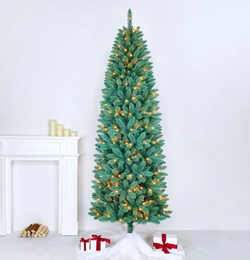 Assilyraft 6.5FT Pre-lit Artificial Christmas Tree with 813 Branch Tips, 250 Dual-Color LED Lights and Metal Stand, Realistic Blue Spruce Tree for Holiday Décor