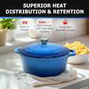 Mueller 6qt Enameled Cast Iron Dutch Oven, Heavy-Duty Casserole and Braiser Pan with Lid and Knob, Safe for All Cooktops, Aqua Blue