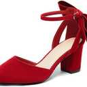 Coutgo Women's Chunky Heels Ankle Strap Pointed Toe Pumps, Size 8