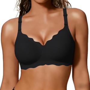 COCOMARTS Jelly Bras for Women No Underwire Scalloped Push Up Wireless Bralettes Seamless Soft Comfort Everyday Tshirt Bra (Black, XL)