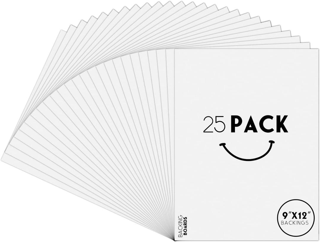 Golden State Art, 25 Pack 9x12 Bright White Backing Board for Frames, Pictures, Photos and More