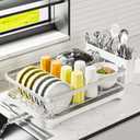 Stainless Steel Dish Drying Rack  304 Grade Dish Racks for Kitchen Counter with Utensil Holder & Adjustable Spout, Space-Saving Organizer, 16.5" x 11.8" x 5.3" White