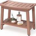 Shower Bench for Inside Shower, Teak-Color HDPE Shower Stool Waterproof, Spa Bathroom Seat Chair with Handle, Storage Shelf & Adjustable Feet - Indoor/Outdoor, Weather Resistant (Large 21x12.5x17 Inch, Brown)