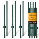 Green Metal Fence Post, Splicing 7 feet, T Post for Garden Fence, 8-Pack | No Dig Metal Stakes with Hooks for Chicken Wire Mesh Fencing, Welded Wire Fence, Steel Poles for Plant Temporary Netting