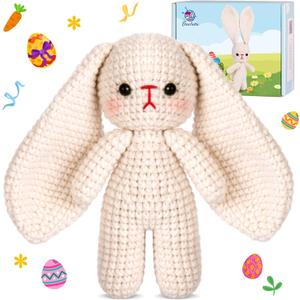 Crochetta Crochet Kit for Beginners, Crochet Starter Kit w Step-by-Step Video Tutorials, Beginner Crochet Kit Knitting Supplies for Adults, Crochet Bunny(40%+ Yarn)