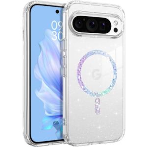BENTOBEN Magnetic for Google Pixel 10 Pro XL Case, Clear Crystal Glitter Phone Case Compatible with MagSafe, Shockproof Sparkly Cute Women Girl Cover for Pixel 10 Pro XL 6.8 inch 2025, Clear Glitter