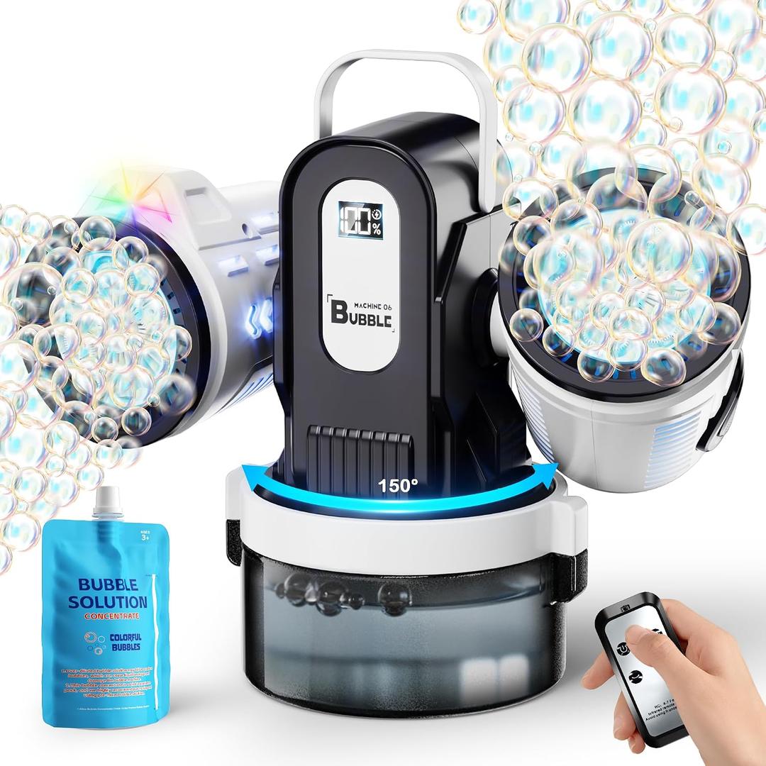 Dual-Engine Bubble Machine with Auto Rotation & RGB Lights & Remote Control,1800mA Type-C Rechargeable,700mL Tank,Bubble Maker for Kids, Party, Wedding, Backyard Outdoor Toy