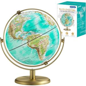 8'' World Globe with Gold Stand 720 Rotating, Kids Adults Student Geography Educational, Desk Globe Decorative Office Classroom, Unique Birthday Christmas Gifts (Elegant Turquoise)