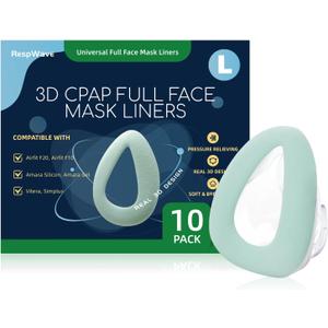 10-Pack Large Cpap Mask Liners Full Face Masks Cushion Cover for ResMed F20/F10 F&P Simplus & Vitera Philips Amara Series Reduces Air Leaks & Pressure Marks Liner CPAP Supplies(Cushions NOT Included) (Green)
