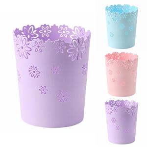 Simple Cute Wastebasket Hollow Flower Shape Plastic Lidless Wastepaper Baskets Trash Can 3.6 Gallons Garbage can (Purple, XL) (Extra Large)
