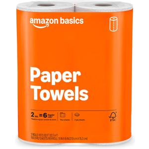 Amazon Basics 2-Ply Flex-Sheets Paper Towels, 2 Basics Rolls = 6 Regular Rolls, Everyday Value with 150 Sheets per Roll, 
