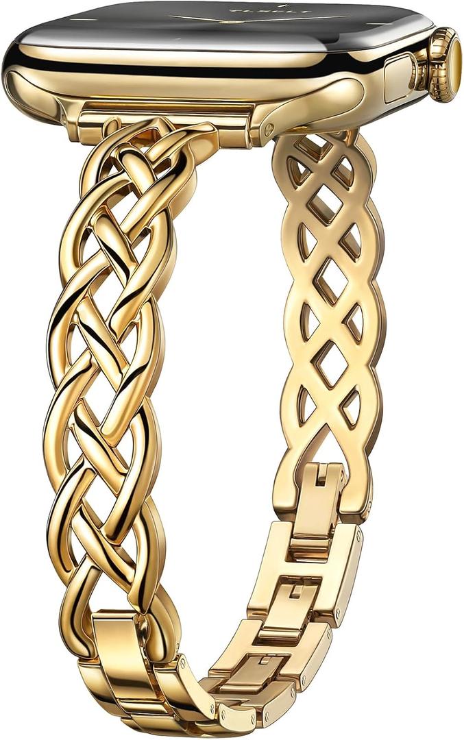 Silm Bracelet Compatible with Apple Watch Bands 38/40/41/42/44/45/46/49mm for Women, Celtic Thin Dressy Stainless Steel Metal Designer Fancy Strap for iWatch Series 11 10 9 8 7 6 5 4 3 SE Ultra