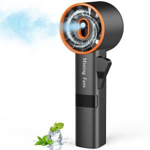 Ausic Portable Handheld Misting Fan, Turbo Fans with Mist, High-Speed, 3 Speeds Personal Small Water Spray Fan, Outdoor Cooling Rechargeable Battery Operated Fans for Kids/Travel/Makeup/Shopping (Black)