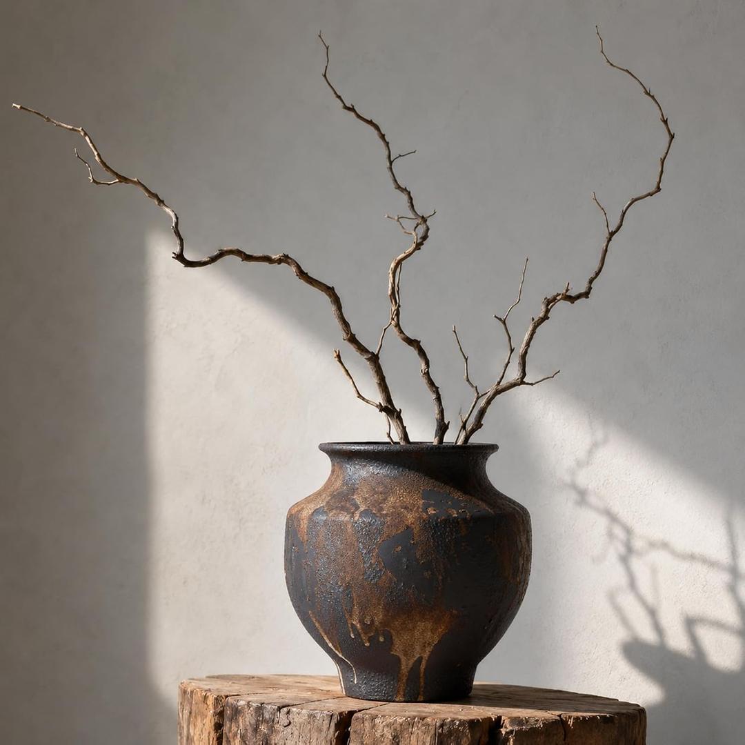 Wabi Sabi Vase, 9.8" Rustic Brown Ceramic Vase for Home Decor, Table, Shelf