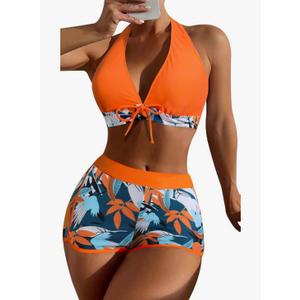 FEOYA Women Swimsuits Two Piece Bikini Sets Sexy Swimsuit Lace-up Printed Swimsuit L