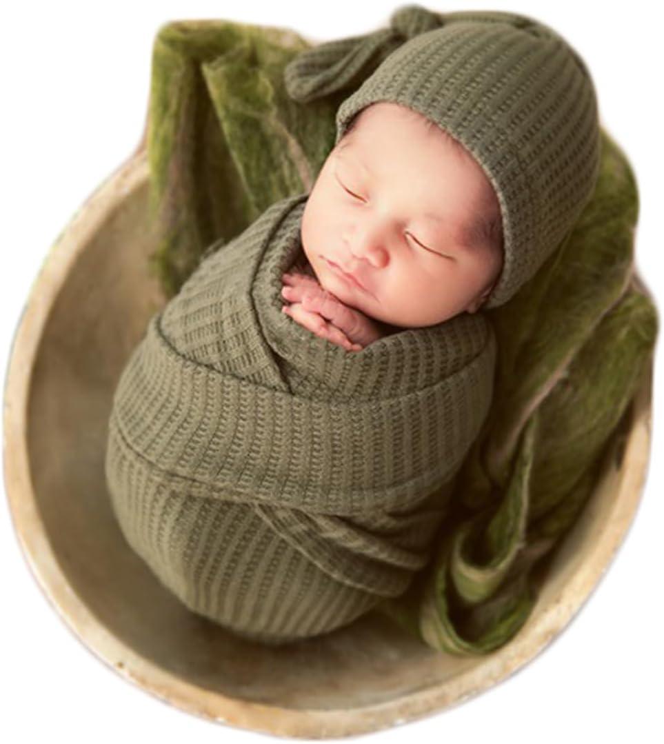 Zeroest Newborn Baby Photography Props Wrap Hat Newborn Wraps for Infant Boys Girls Photoshoot Photo Posing Stretch Blanket (General Green)