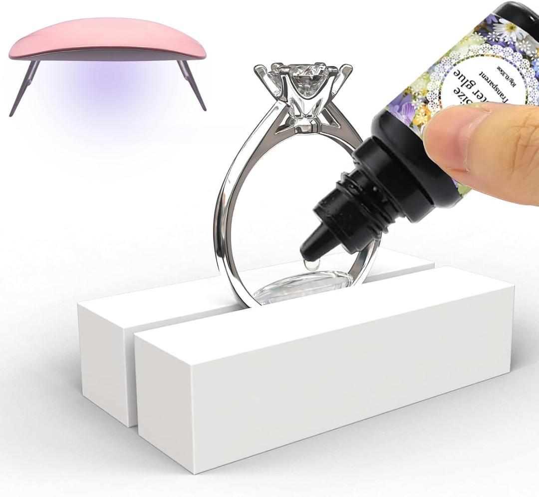 Ring Size Adjuster - CAMUTKRY Invisible Solution with UV Resin, Ring Fixators & UV LED Lamp for Loose Rings, Fits Any Ring Size, Easy to Apply & Remove
