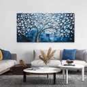 SSNEEKNDG Blue Tree of Life Wall Art for Bedroom White Flower Tree Large Artwork for Living Room Office Kitchen Modern Aesthetic Pictures Canvas Prints 29"x58"