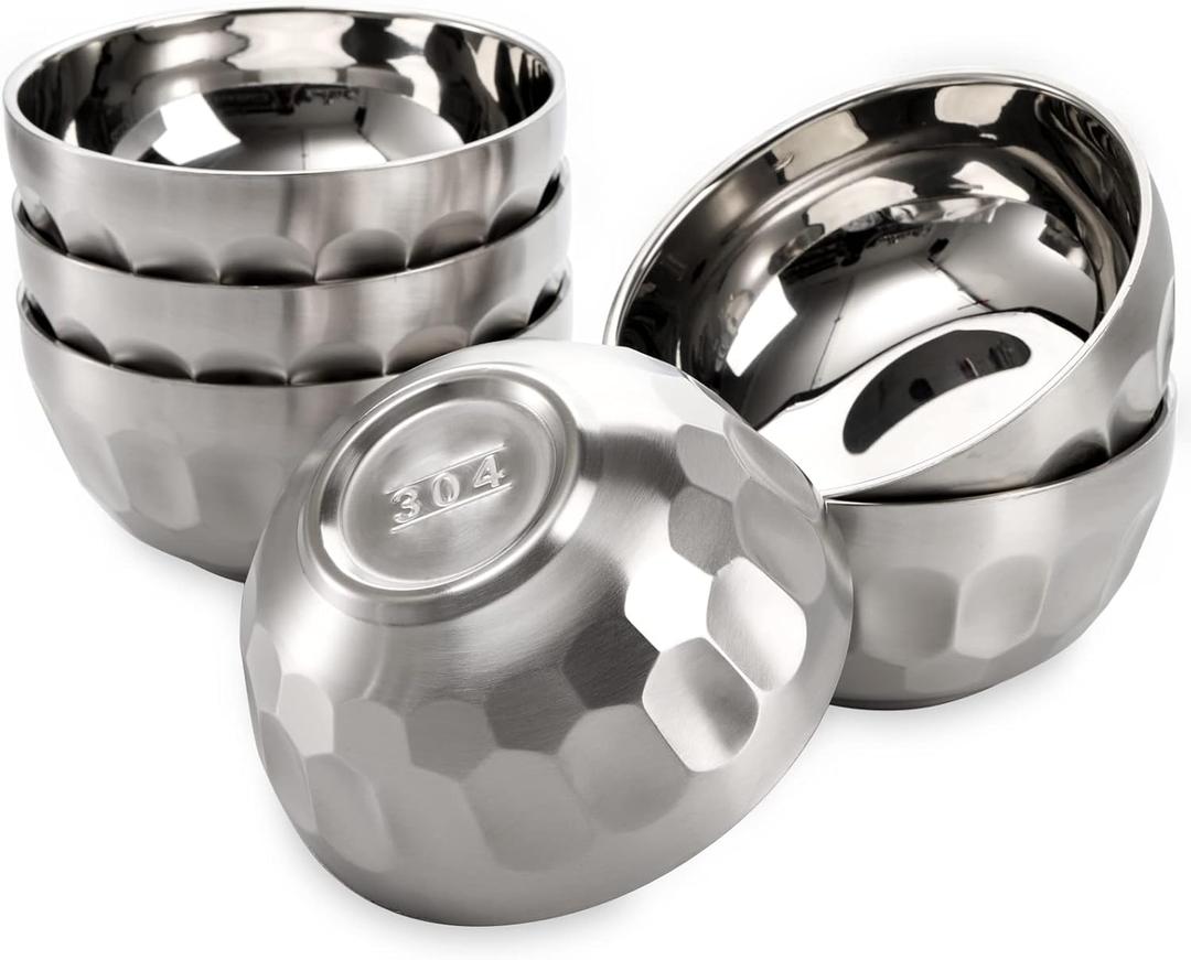Okllen 6 Pack 18/8 Stainless Steel Snack & Soup Bowls, 15 Oz Non-slip Double-walled Insulated Set