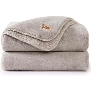 UGG Whitecap Plush Throw Blanket Fleece Lightweight Soft Throw for Couch or Bed Luxury Home Decor for Living Room Washable Hypoallergenic Blankets for Dorm Decor, 50-inch x 70-inch, Light Grey Seal (Silver)