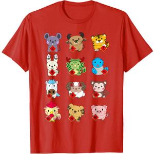 Cute Chinese Zodiac Animal Signs Lunar New Year Gift TShirt (Medium, Red)