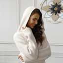 MH MYLUNE HOME Ultra Soft Robe With Pockets, Spa Bathrobe Loungewear Calf-Length, Plush Fuzzy Fluffy Wrap Robe for Women (1, Hooded Ribbed Taupe)