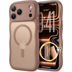 for iPhone 17 Pro Case for Women Girls,Compatible with MagSafe,Camera Control,Full Camera Protection, Cute Wave Magnetic Phone Case for iPhone 17 Pro,Brown