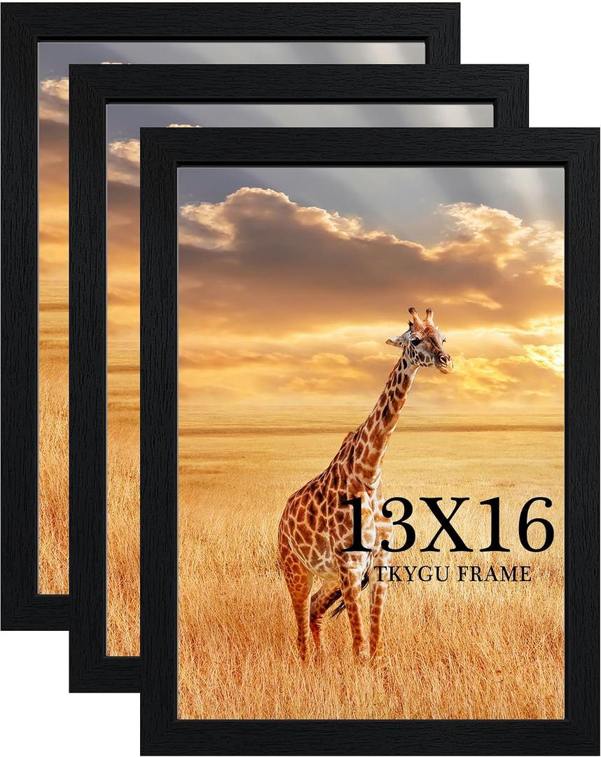 13x16 Picture Frame Set of 3,Wooden Frame Wall Gallery Poster Black with Durable Shatter Resistant Plexiglass for frame best gift