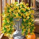 INSPRING Artificial Flowers Fall Faux Outdoor Outside Plants, 2 PCS Fake Silk UV Resistant Look Real Yellow Daisy Trailing Vines for Front Door Porch Planter Urn Patio Balcony Decoration