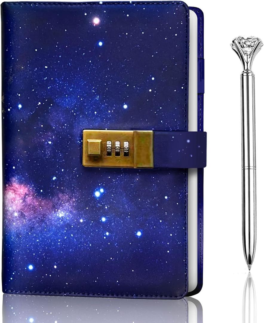 Galaxy Diary with Lock, Journal with Lock bundled with Pen, Locking Journal with PU Leather, Notebook with Lock A5 size, Locked Journal, Journals with locks, Journal Lock