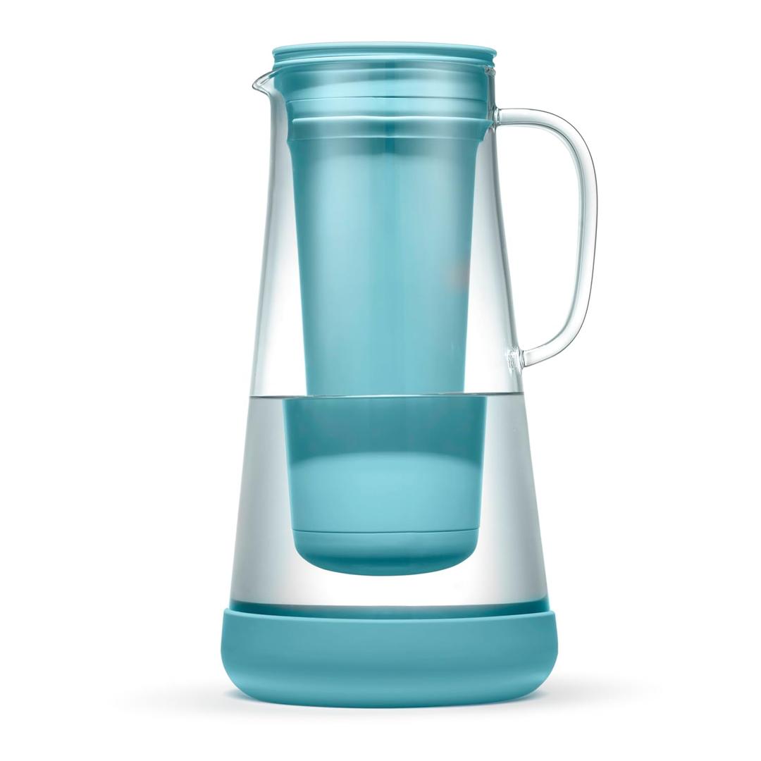 LifeStraw Home– Water Filter Pitcher, 7Cup, Glass with Silicone Base, Juniper, for Everyday Protection Against Bacteria, Parasites, Microplastics, Lead, Mercury, PFAS and a Variety of Chemicals