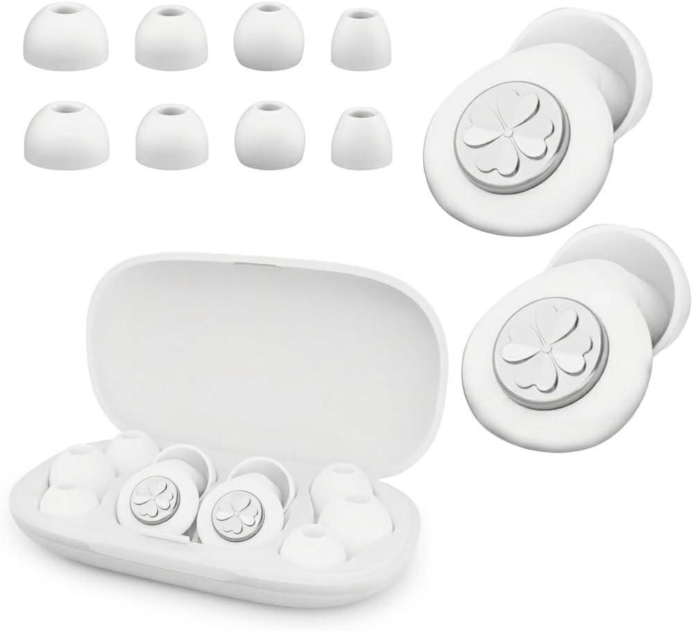 Ear Plugs for Sleeping Noise Cancelling,Ultra-Comfy Noise Reduction for Side Sleepers,56dB Reusable Silicone Earplugs for Snoring Blocking,Hearing Protection for Concerts,Shooting & Travel(White)
