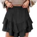 GOOBGS Flowy Shorts for Women High Waisted Lace Skort Trim Trendy Crochet Skirt Tennis Crochet Short (Medium, Black)