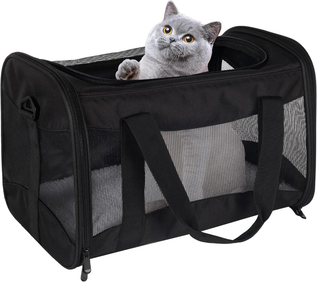 Cat Carrying Case - Pet Carrier Airline Approved, Portable and Breathable Pet Travel Carrier Removable Fleece Pad, Collapsible Cat Carrier Dog Carrier for Medium Cats Small Cats Dogs (X-Large, Black)