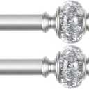 Silver Curtain Rod 32 to 58 Inch, Decorative Drapery Rods, 2 Pack