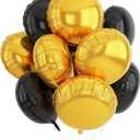 20PCS Gold Black Round Shaped Balloons, 18 Inch Round Foil Balloon, Round Aluminum Giant Helium Balloon For Birthday New Year Party Retirement Ceremony Wedding Graduation Anniversary Decorations