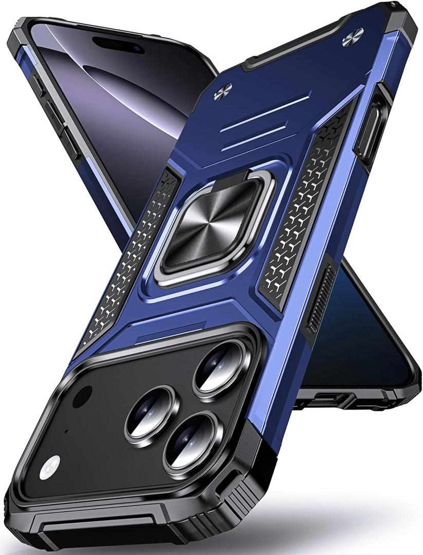 DASFOND Designed for iPhone 17 Pro Case with Stand, Enhanced 360 Rotatable Metal Ring Kickstand Military Grade Impact Resistant Shockproof Protective Phone Case Cover for iPhone 17 Pro 6.3'', Blue