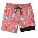 FABUVIEW Boys Swim Trunks with Compression Liner for 7-16 Years,Pineapple Pattern Quick-Dry Swim Shorts for Kids Teens, Breathable Sun Protection Board Shorts, Adjustable Drawstring Swimsuit