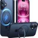 TORRAS Magnetic for iPhone 16 Case with Stand, Built-in Stand Compatible with MagSafe, 3X Military-Grade Protection, Translucent Slim Phone Case for iPhone 16 6.1'', Matte Black