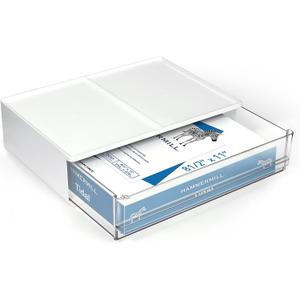 Harhana Printer Paper Holder Desk Organizer with Drawer, Stackable Desktop Storage Drawers 13.5 inch Wide - Pearl White (1 PC)