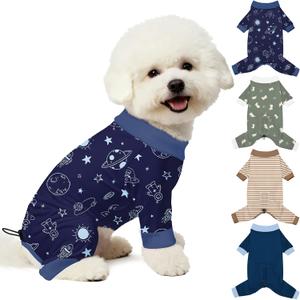Bienbee Dog Pajamas, 4 Pack Dog Recovery Suit Shedding Suit Cute Soft Puppy Clothes Dogs Pjs Onesies Jammies Adjustable Breathable & Stretchy Clothes for Small Medium Large Dogs Girl Boy Puppy-Medium