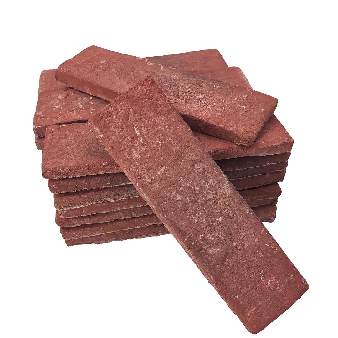 20 Pcs Red Thin Wall Brick Veneers, 2.4" x 7.9" for Kitchen Backsplash, Fireplace, Living Room, Interior and Exterior Wall Decoration (3.5 sq.ft)