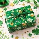 Homeral Green St. Patrick's Wrapping Paper - Mini Roll - 17 Inch x 33 Feet - Saint Patrick, Rainbows, Beer and Lucky Coins & Clover Reversible Gift Wrap for Saint Patrick's Day