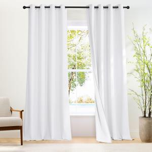 NICETOWN 100% Blackout Long Curtains 102 Inches Length, Privacy Room Darkening Divider Grommet Curtains for Living Room/ Bedroom/ Glassdoor/ Patio, 1 Panel, Pure White, 66W x 102L