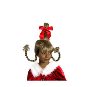 My Costume Wigs Cindy Lou Who Wig and Red Cloak Set  Christmas Costume with Braided Wig, Red Bow, and Santa Cape for Holiday Parties & Cosplay