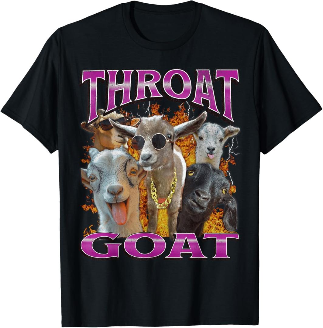 Unisex-Adults Throat Goat Funny Offensive Adult Humor Bootleg Y2K Graphic T-Shirt - Black, Small - Short Sleeve - T-Shirt - Unique Graphic Design