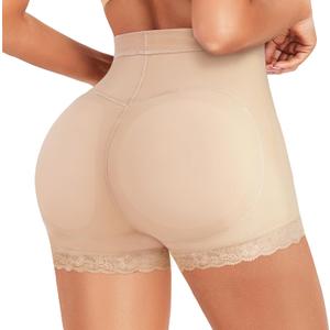 AOSBOEI Women Butt Lifter Panties Padded Shapewear Hip Enhancer Pads Shorts Seamless Underwear Tummy Control Boyshorts (Medium, Beige)