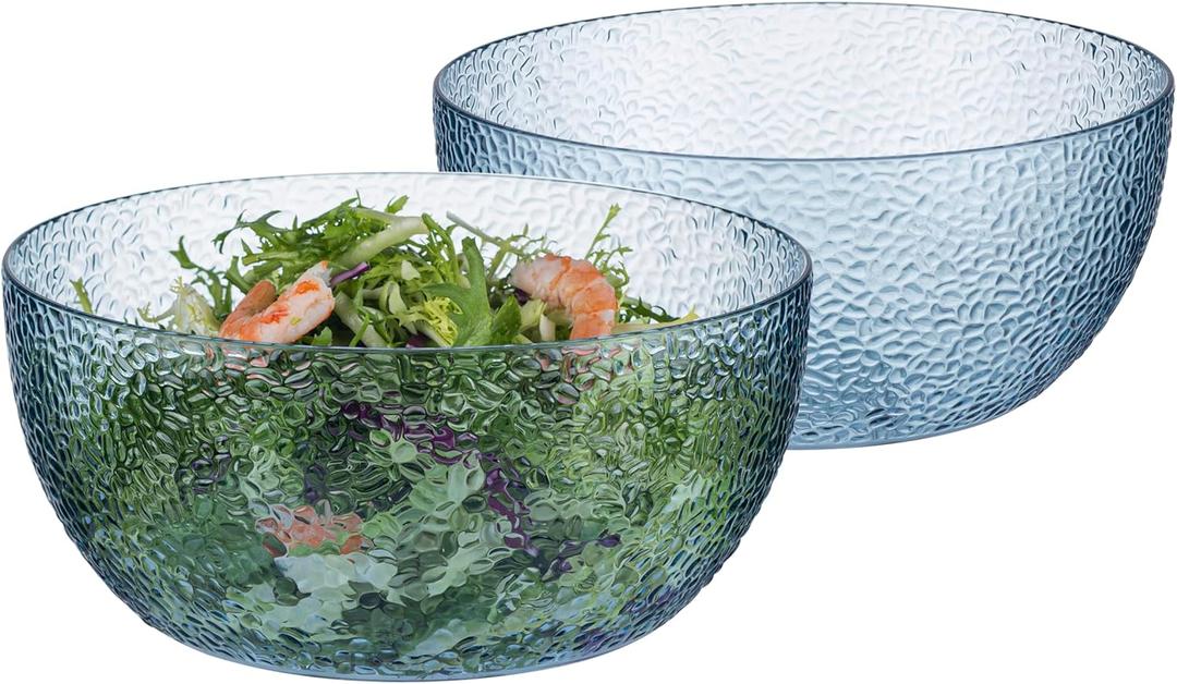 2-Pack 130 OZ Acrylic Salad Bowls, 9.5 inch Shatter-Resistant Serving Bowls, Large Plastic Mixing Bowls for Outdoor or Home Gatherings, Blue