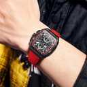 OLEVS Men Watches Business Dress Chronograph Big Square Quartz Analog Male Watch Silicone Strap Waterproof Date Gift Mens Wrsit Watch Silver